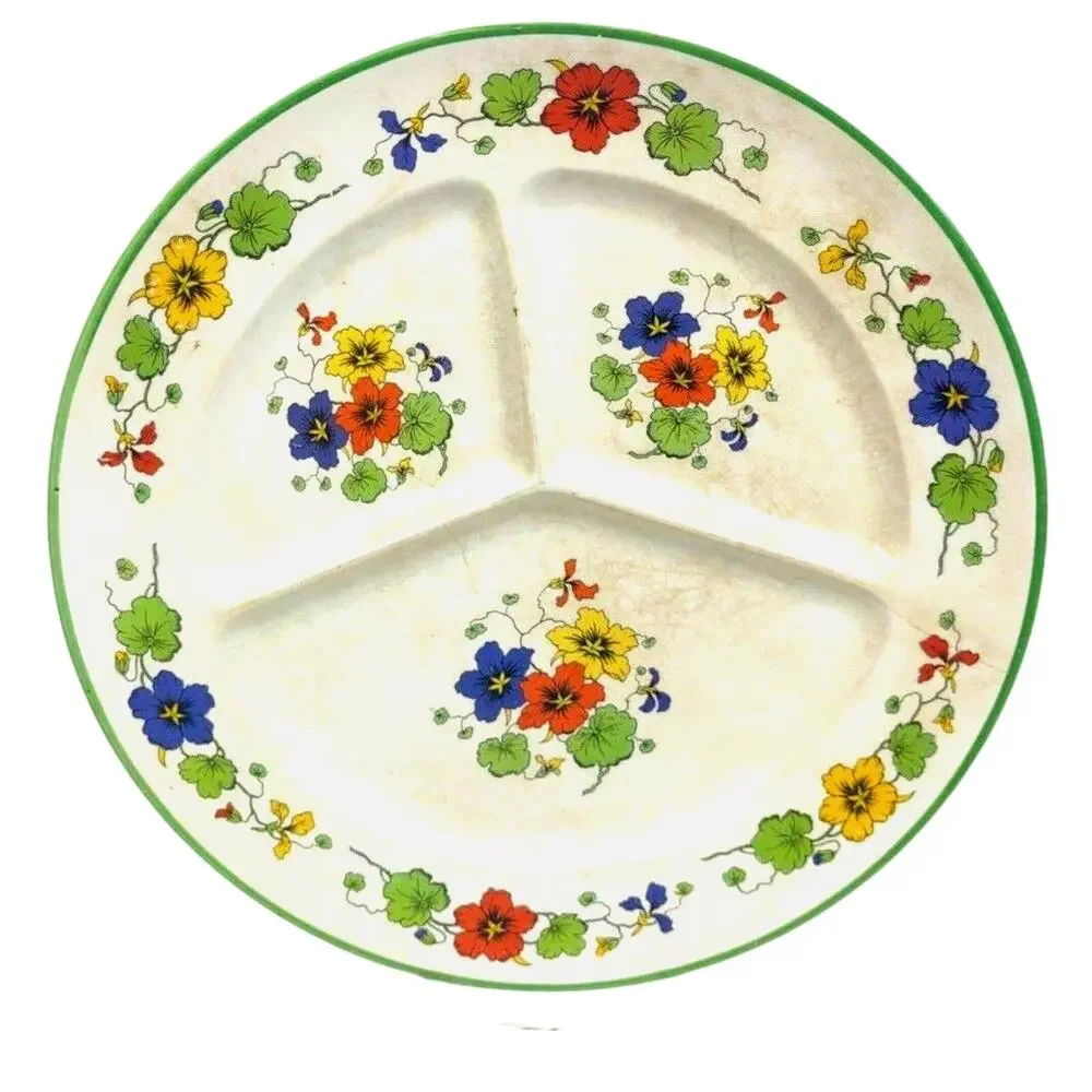 Antique CC Thompson Madison Divided Split Plate Or Grill Plate Floral 10” Wide